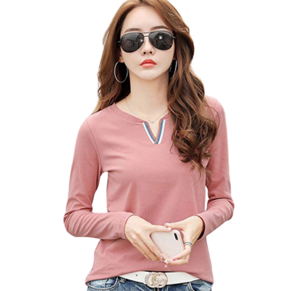 Cotton Full Sleeve T-shirt For Women - Pink - HL-76
