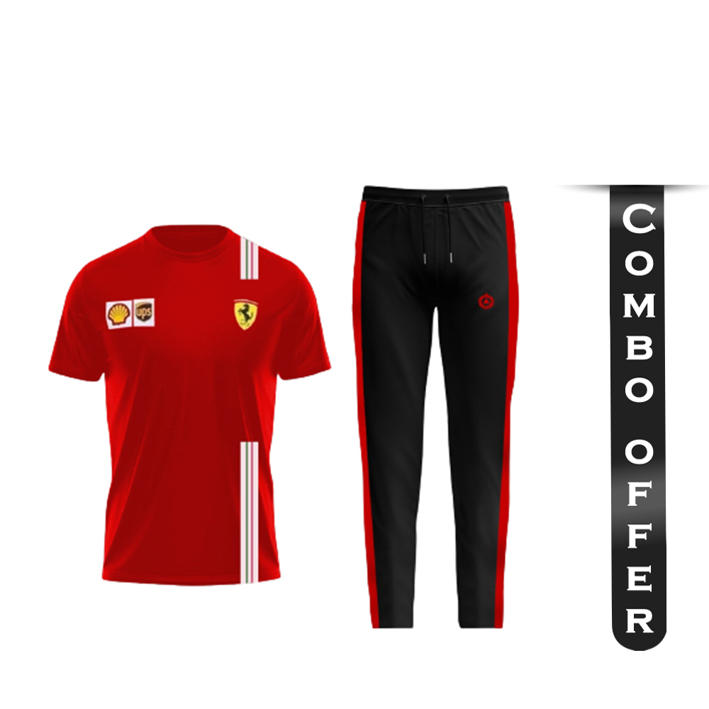 Combo of PP Jersey T-Shirt With Trouser Full Track Suit - Red and Black - TF-55