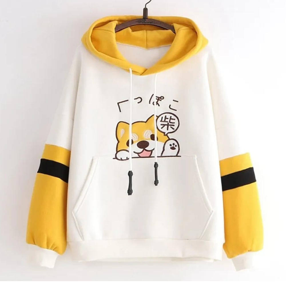 Cotton Winter Hoodie For Women - Yellow and White - HL-70