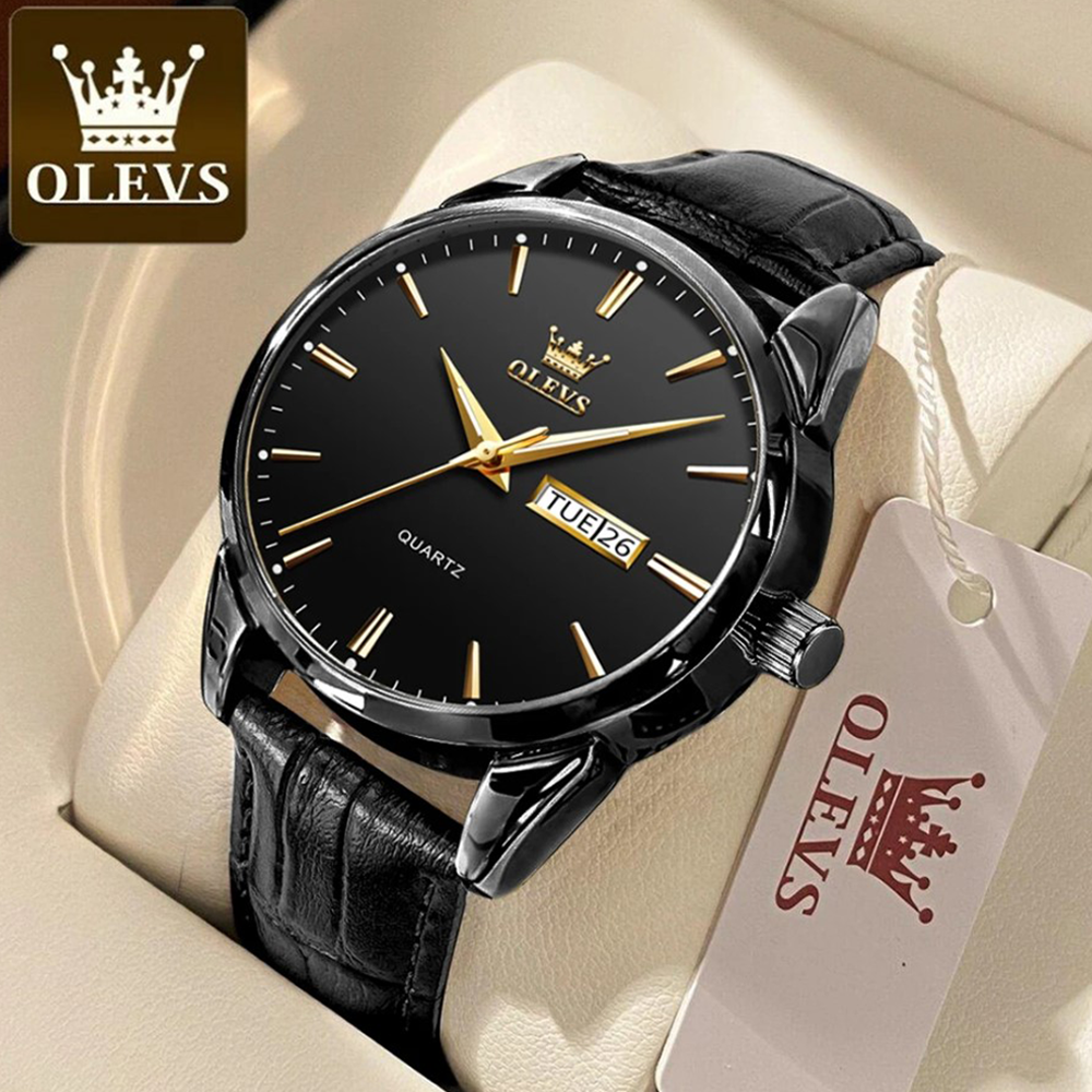 OLEVS 6898 Leather Analog Watch For Men