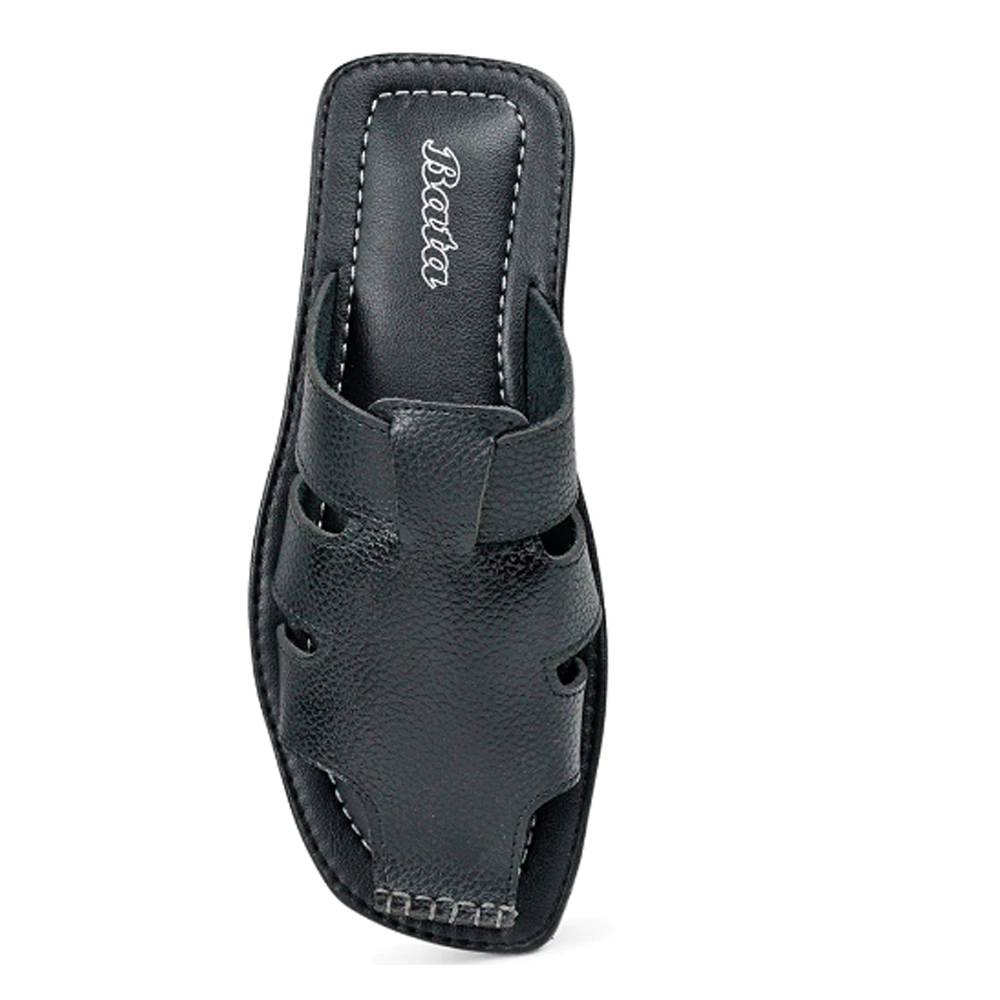 Bata Woody PU Leather Slip On Sandal For Men Black