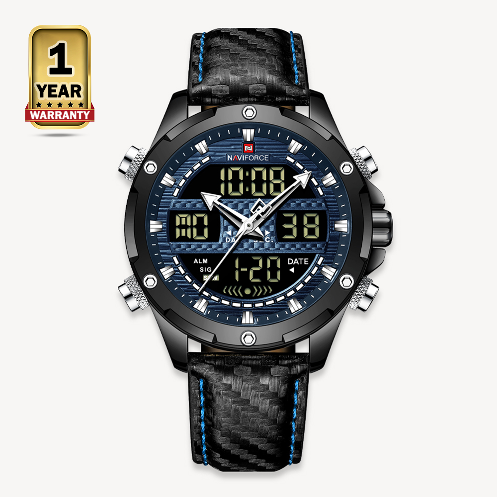 Naviforce NF9194 PU Leather Dual Time Watch For Men - Royal Blue and Black