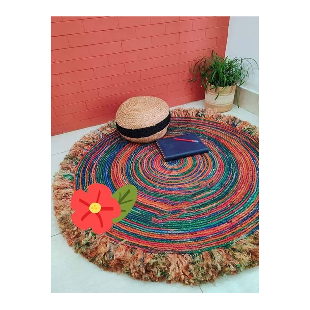 Jute Handmade Round Tursel Rug - Multicolor