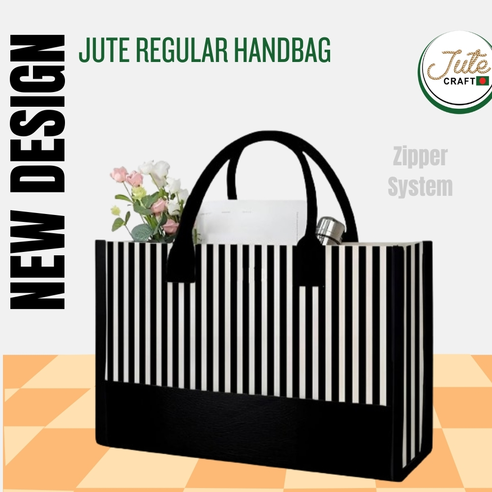 Jute Regular Ladies Handbag - Black Stripe