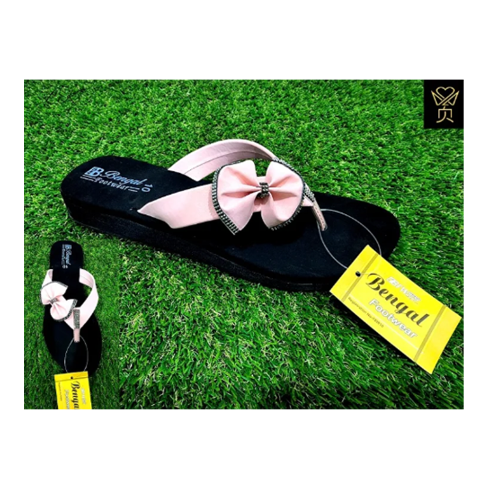 Rubber Flat Sandal for Women - Black Pink - US