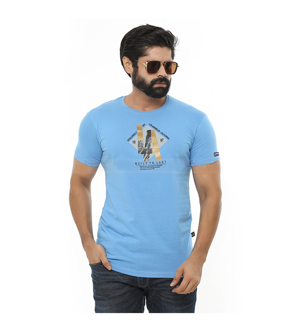 Cotton  Short Sleeve T-Shirt for Men - Blue 