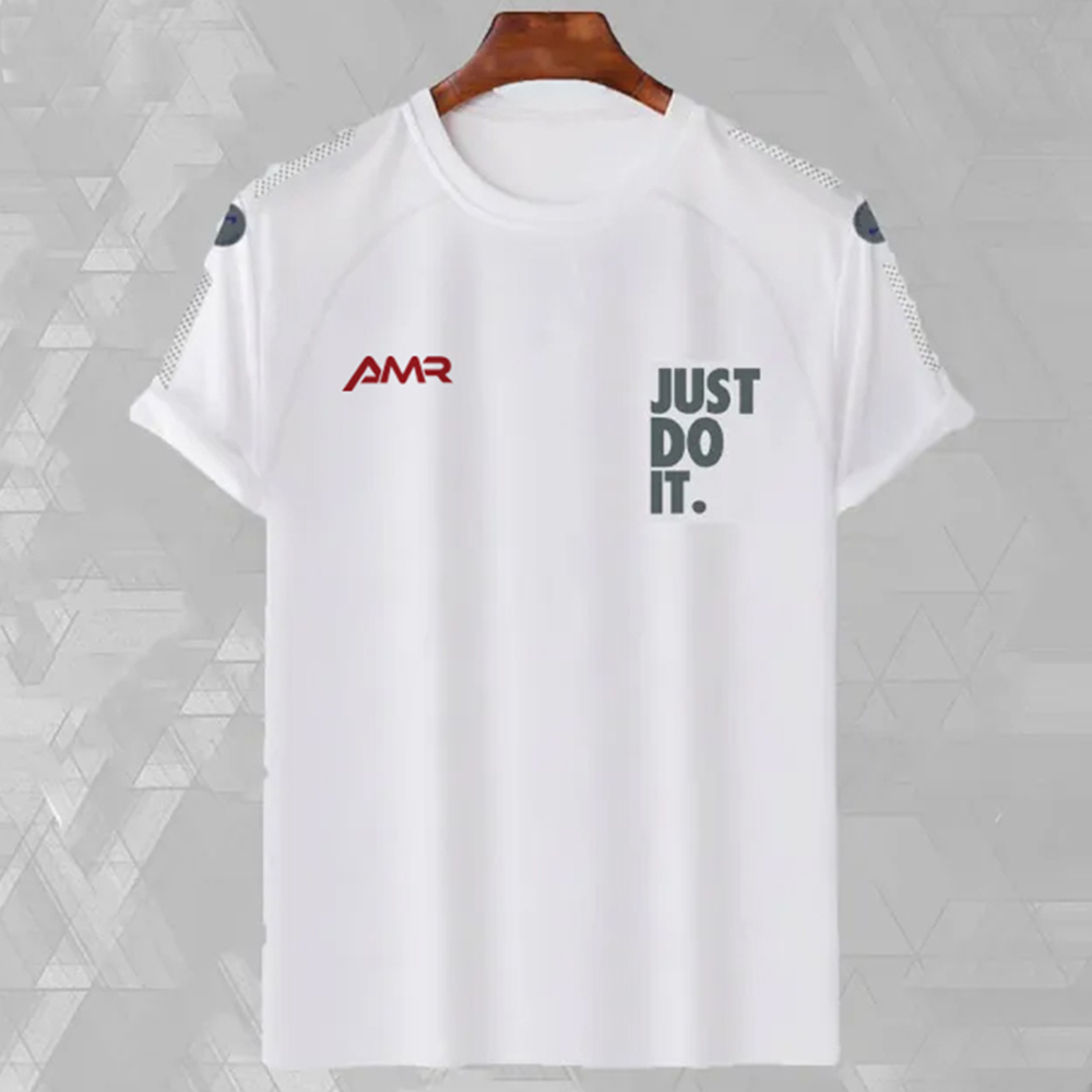 Mesh Half Sleeve T-Shirt For Men - White - T-117