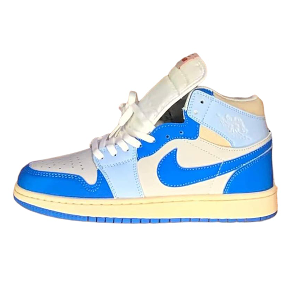 Nike Air Jordan 1 Zoom CMFT 2 PU Leather Sneakers for Men - White and Blue - WLSJ002 With A Round Neck T-shirt Free