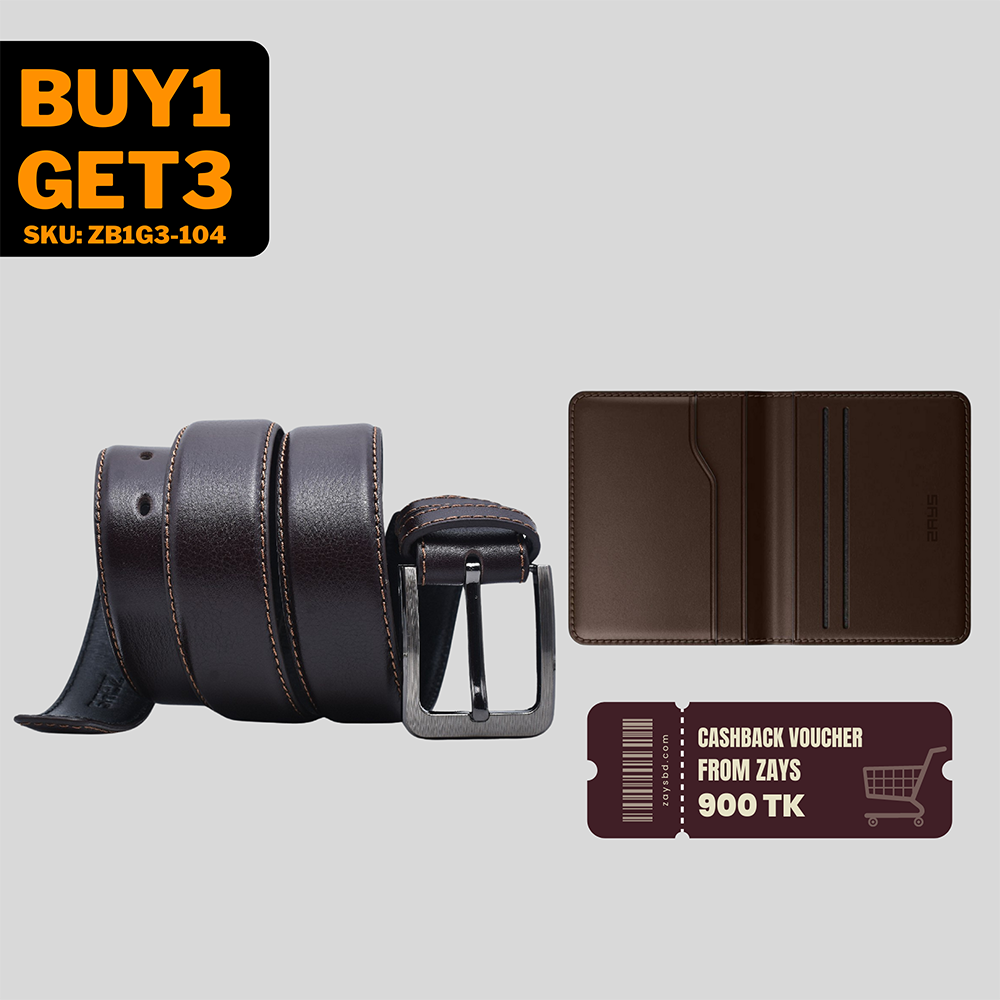 Buy 1 Get 3 Leather Belt and Free Leather Card Holder Wallet and Cashback Voucher - Chocolate - ZB1G3-104