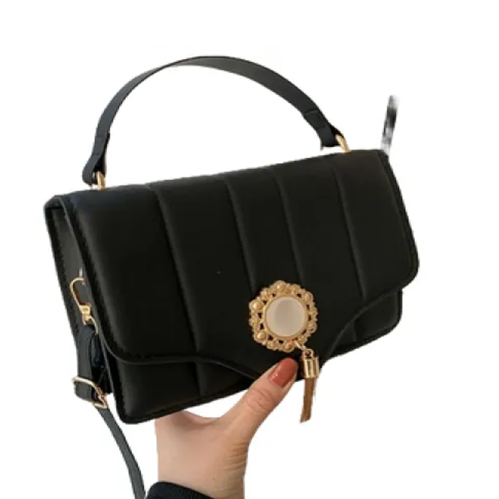 PU Leather Buckle Small Square Handbag for Women - Black 