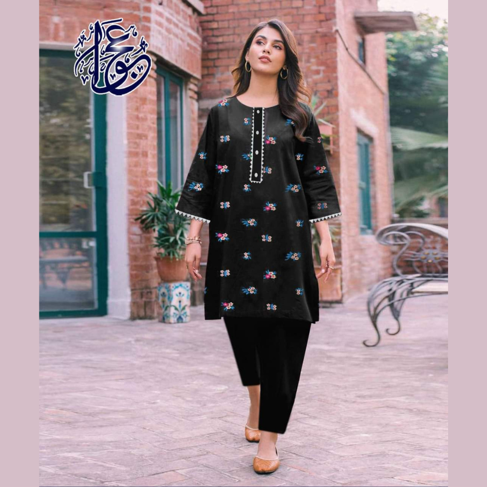 VIP Linen Pakistani Design Two Pieces For Women - Black