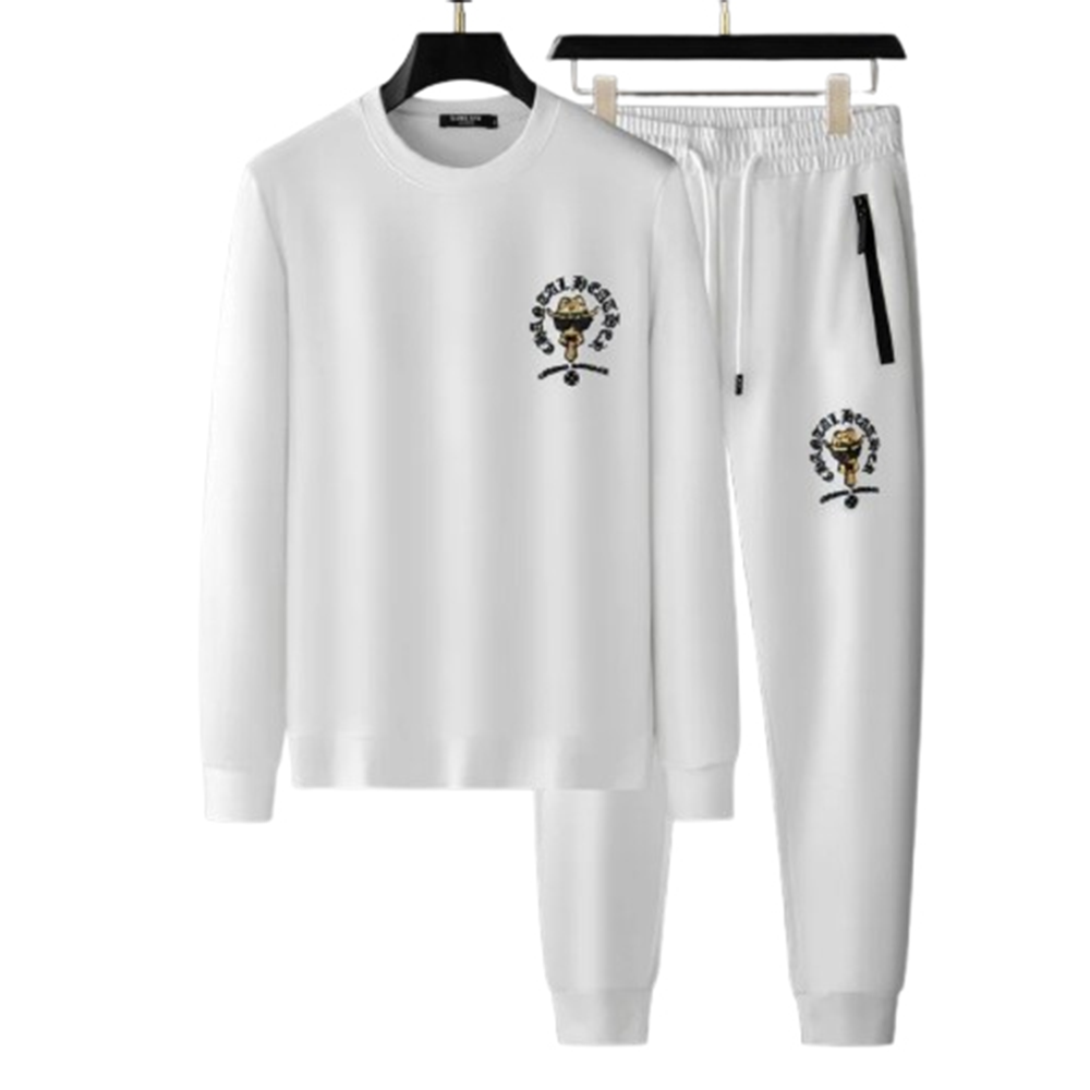 Cotton Hoodie with Trouser Full Track Suit For Men - White - HT-N3