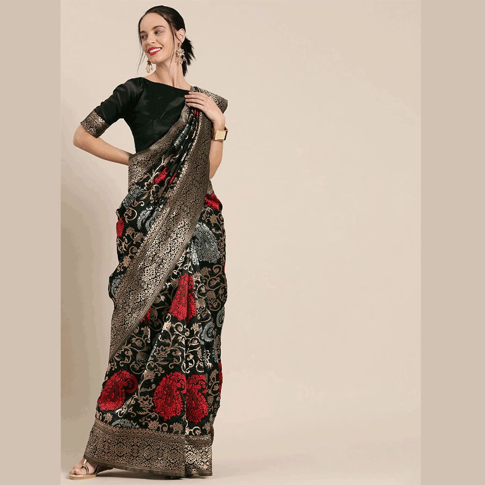 Silk Printed Saree With Blouse Piece For Women - Multicolor