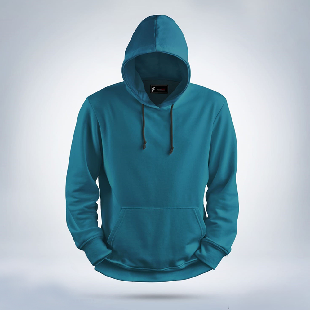 Fleece Cotton Solid Winter Hoodie For Men - Turkish Blue