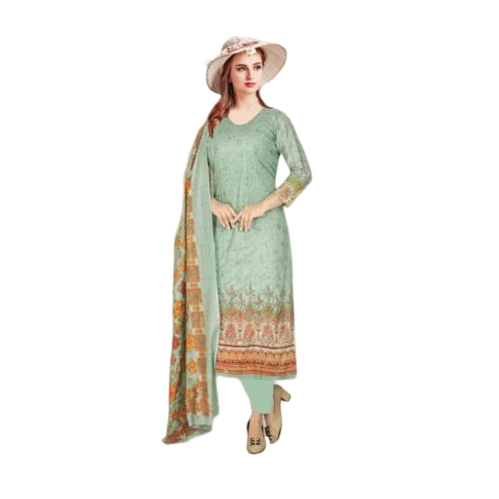 Unstitched Embroidery Cotton Salwar Kameez For Women - Paste - 2755-01