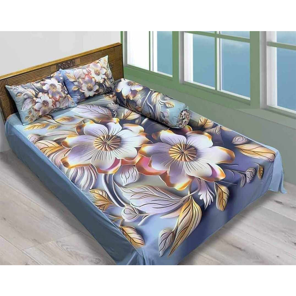 China Cherry Cotton King Size 3D Design Bedsheet With Pillow Covers - Multicolor - HS-00054