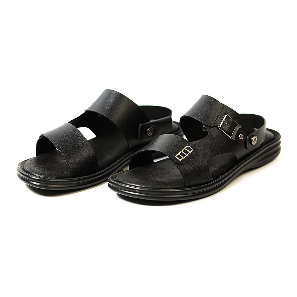 Zays Leather Sandal For Men - Black - ZA09