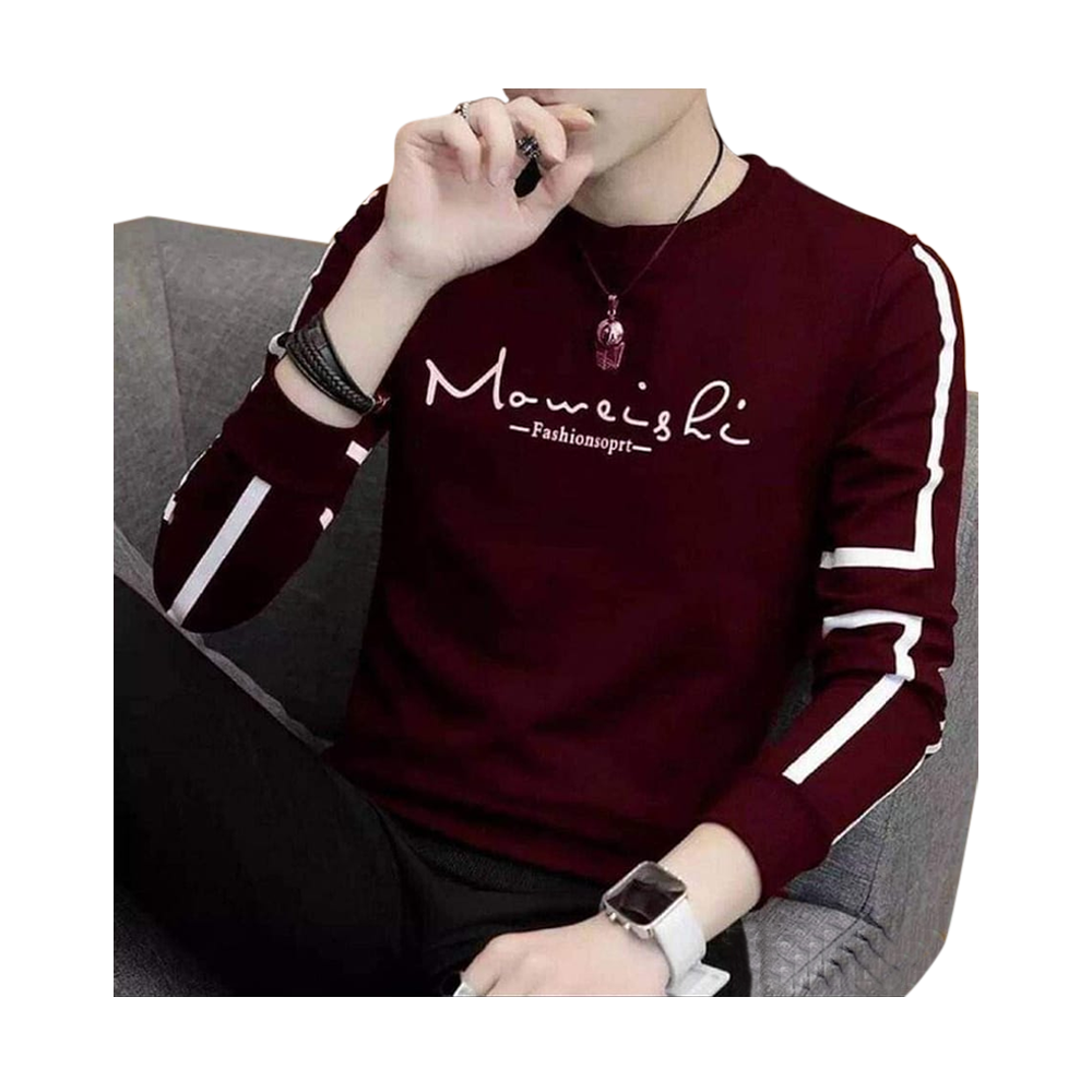 Full Sleeve Casual T Shirt For Men - TSH-23 - Maroon And White