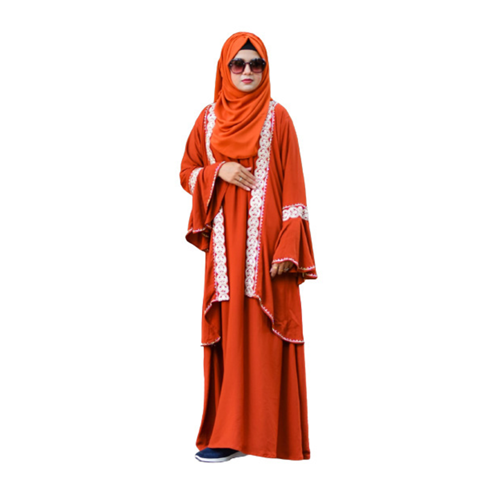 Dubai Cherry Georgette Embroidery Stone Work Borkha For Women - Rust - BK-P15