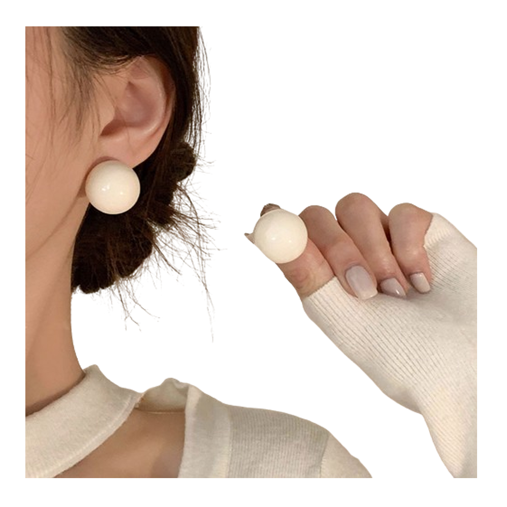 Pearl Moon Big Earrings - White - JE-003