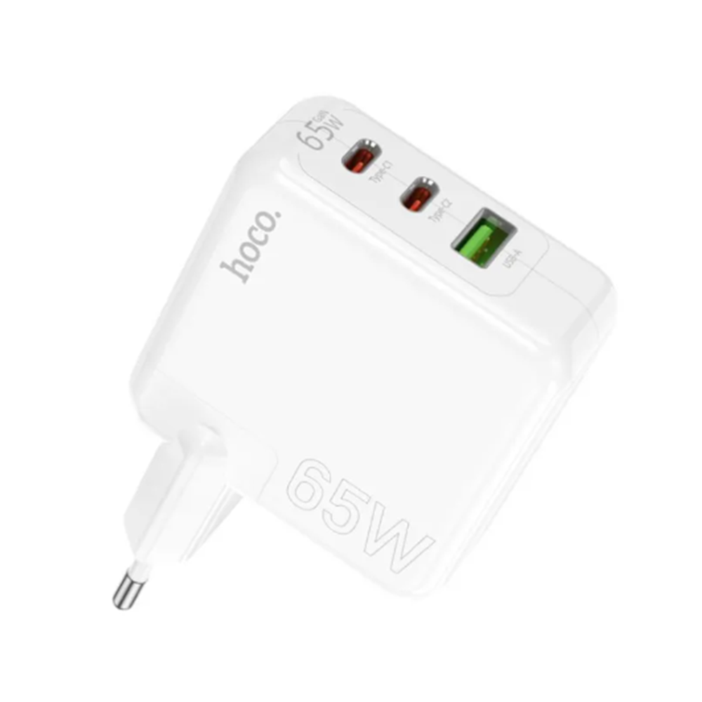 Hoco C115A Fast Type-C 65W 3 Port Charging Adapter - White