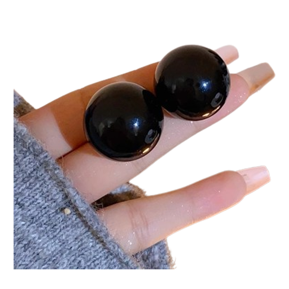 Pearl Moon Big Earrings - Black - JE-001
