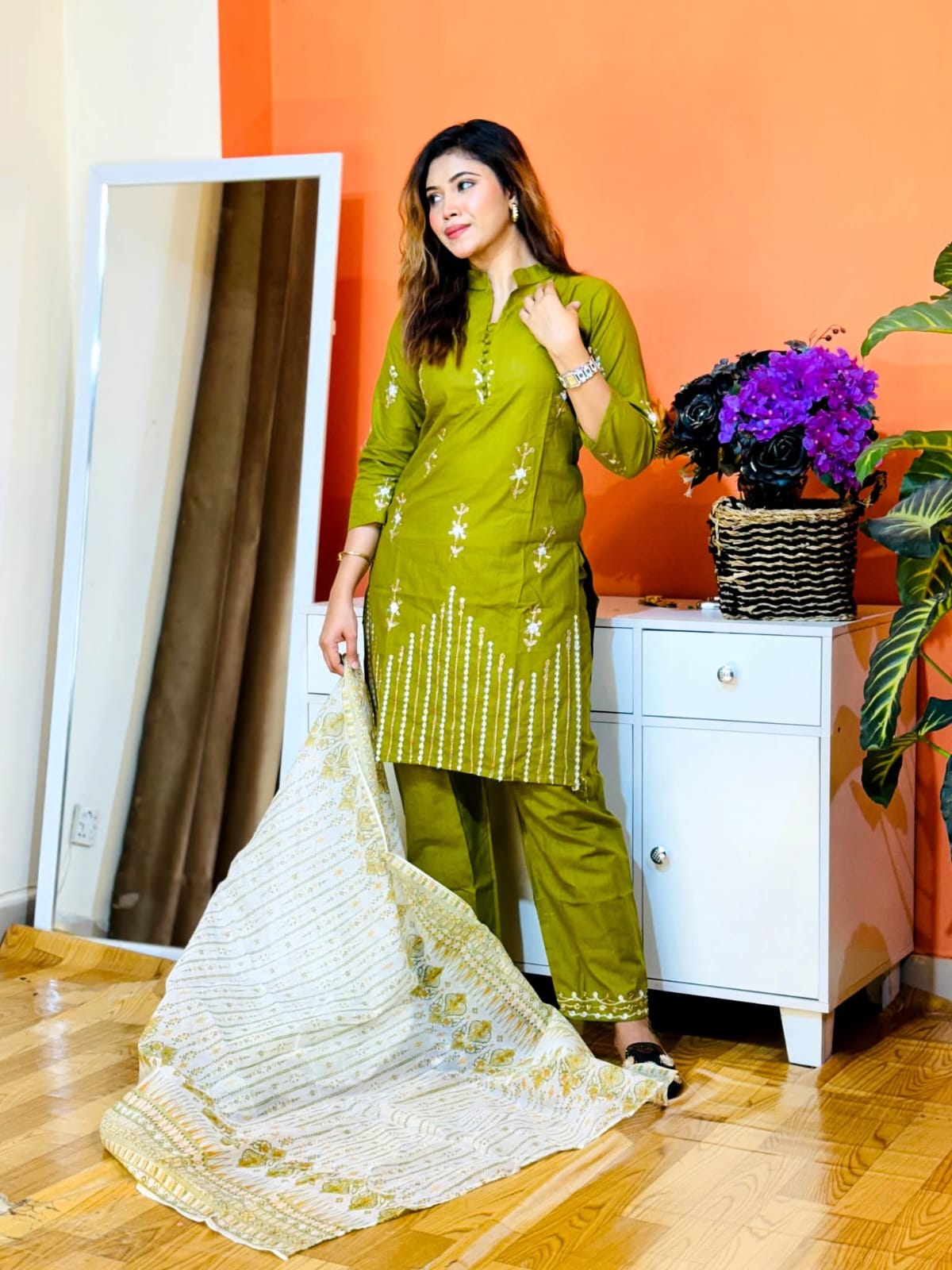 Ready Made Slab Cotton Salwar Kameez For Women - Lamon Green