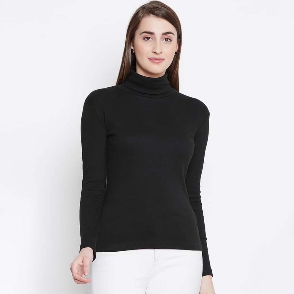 Cotton Full Sleeve T-Shirt For Women - Black - TP-68
