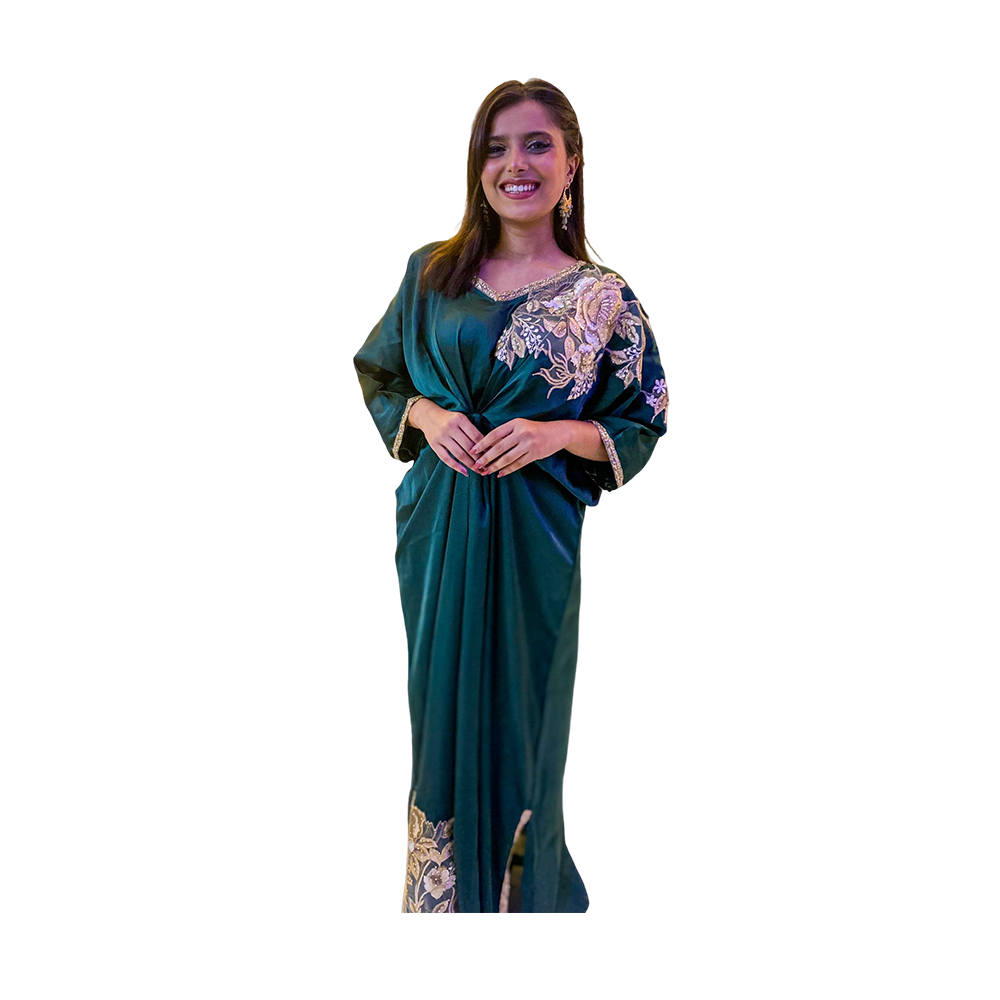 Fanaa Designer Embroidery Work Royal Silk Kaftan For Women - Royal Green