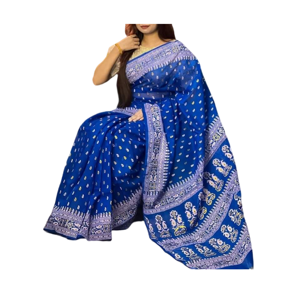 Half Silk Screen Print Saree For Woman - Multicolor