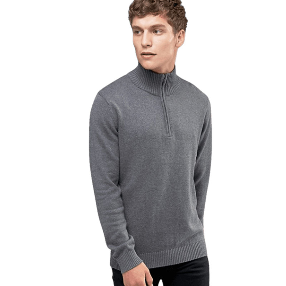 Woolen Full Sleeve High Neck Zipper Jumper For Men - Deep Gray - J-27