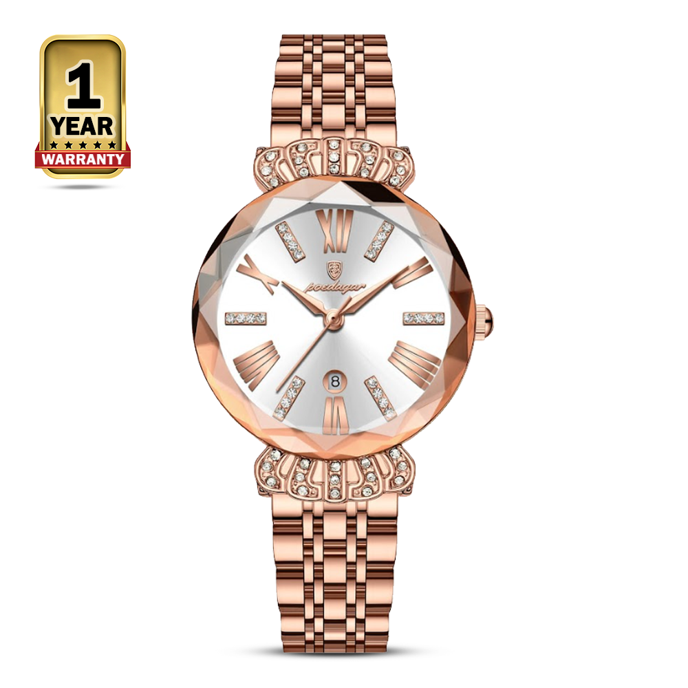 Poedagar 766 Stainless Steel Wrist Watch For Women - Rose Gold and Silver