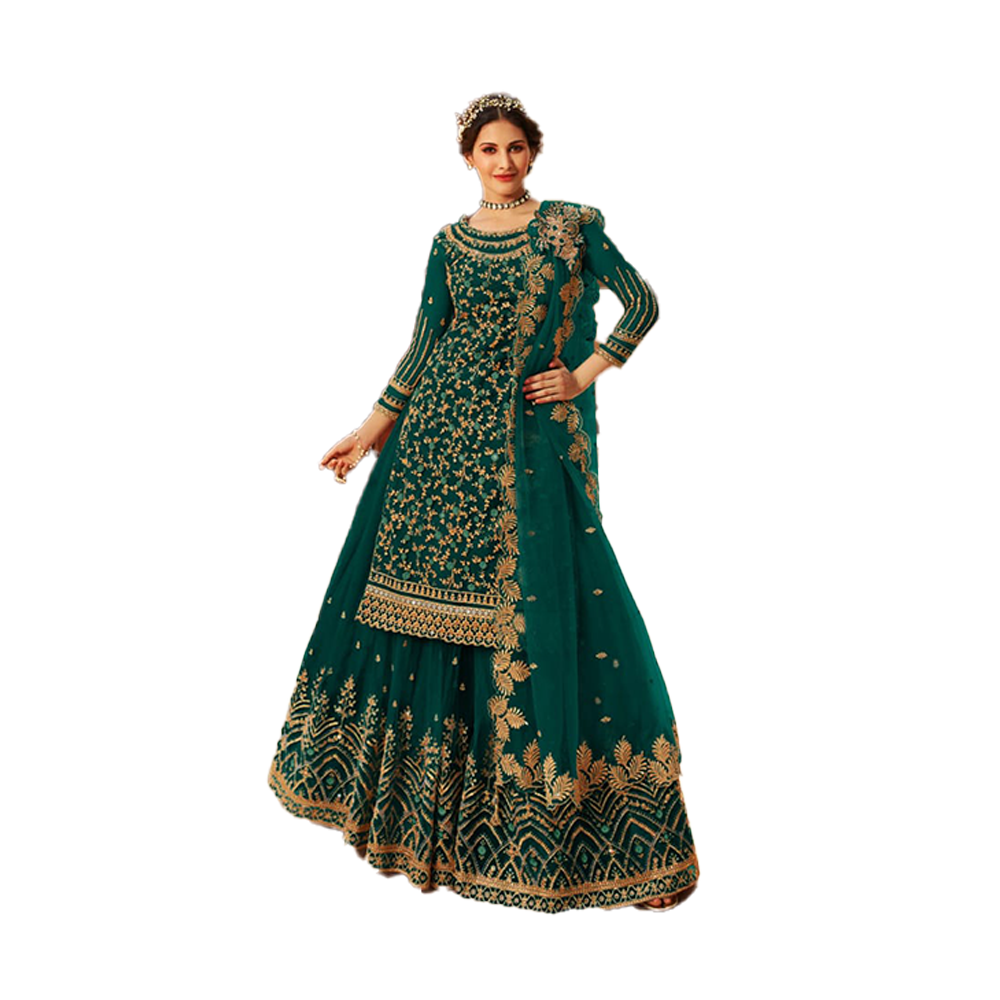 Semi -Stitched Embroidery Work Georgette Sarara Dress For Women - Multicolor