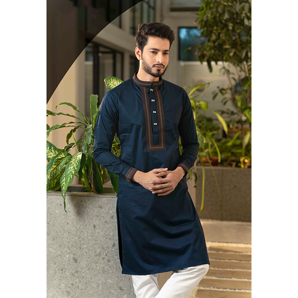 Rig Master Embroidery Cotton Panjabi for Men - Navy Blue - 1523