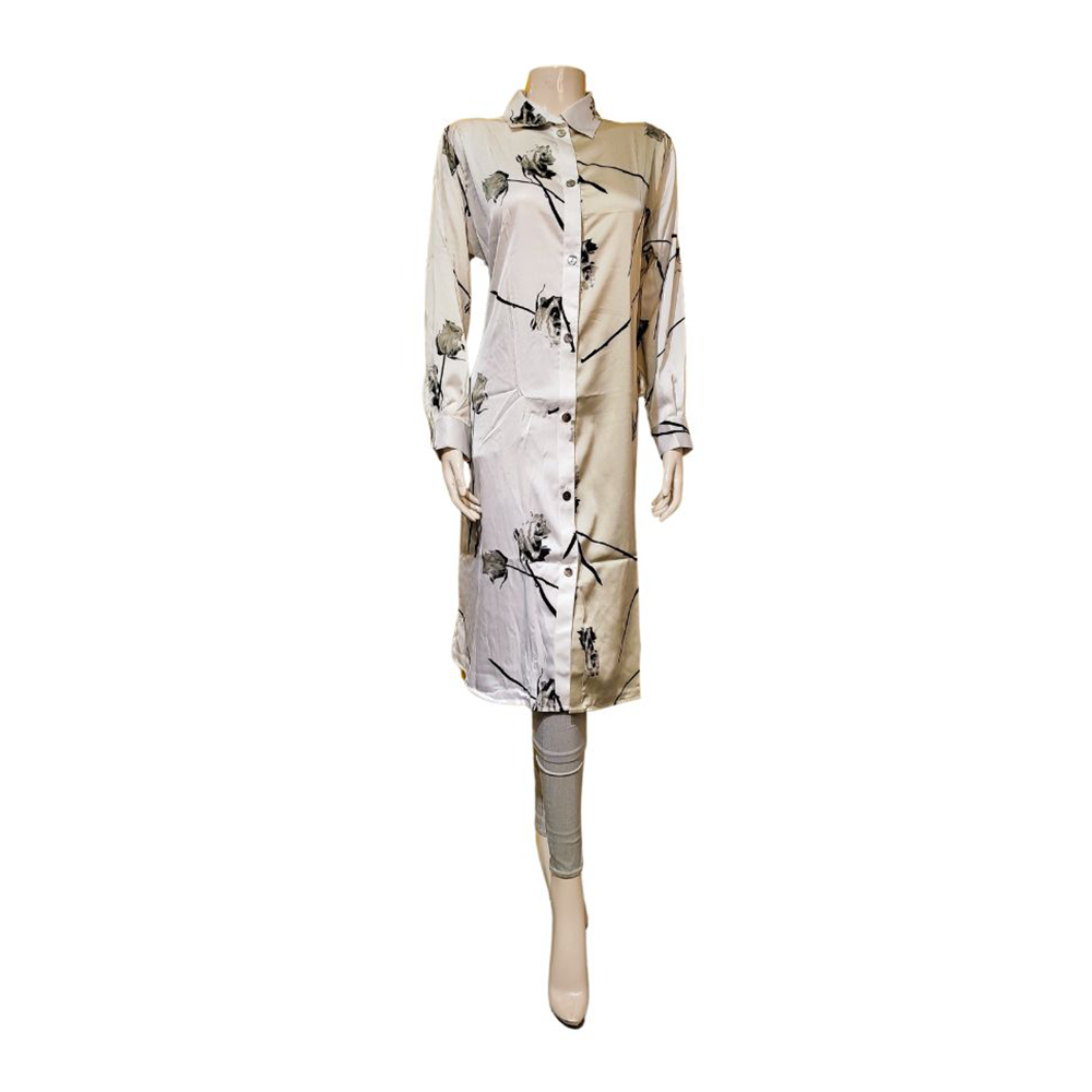 Royal Silk Long Shirt for Women - Off White - LSS-01