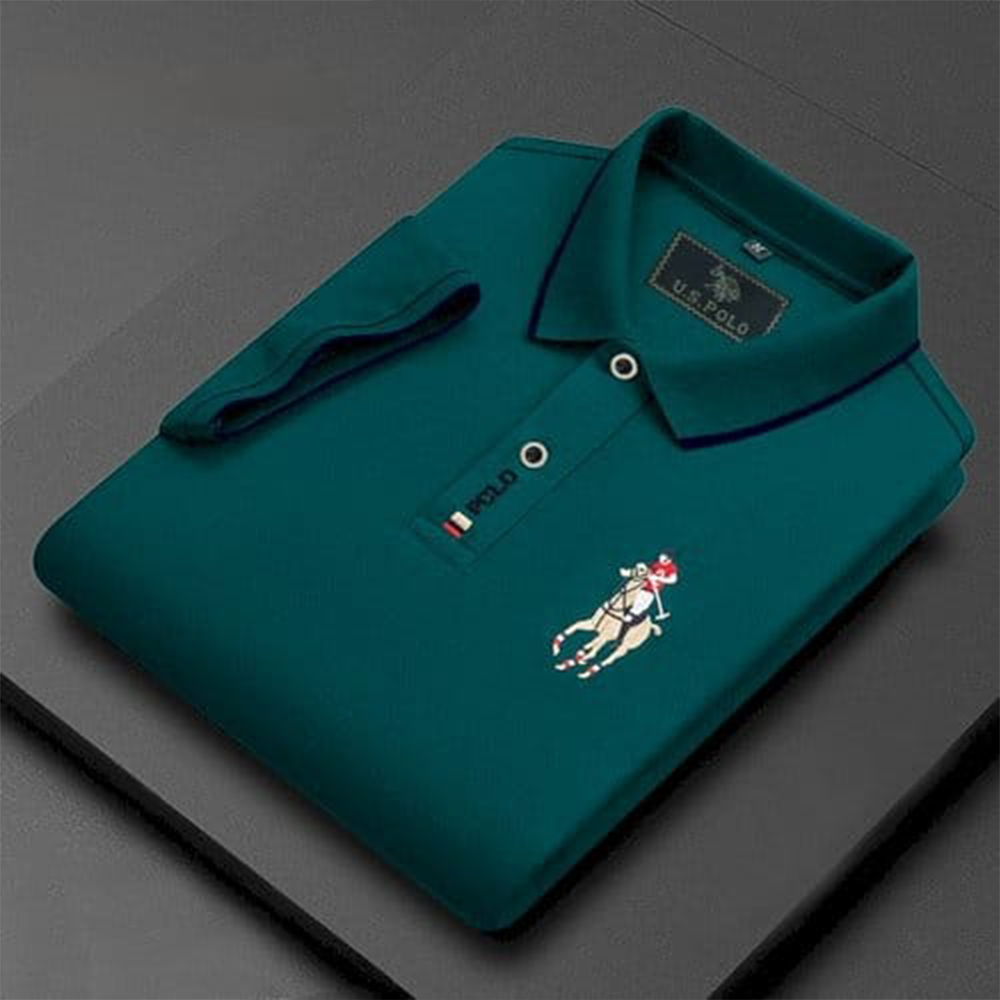 Cotton Polo Shirt For Men - Dark Green - PT-H8