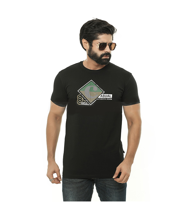 Cotton Short Sleeve T-Shirt for Men - Black 