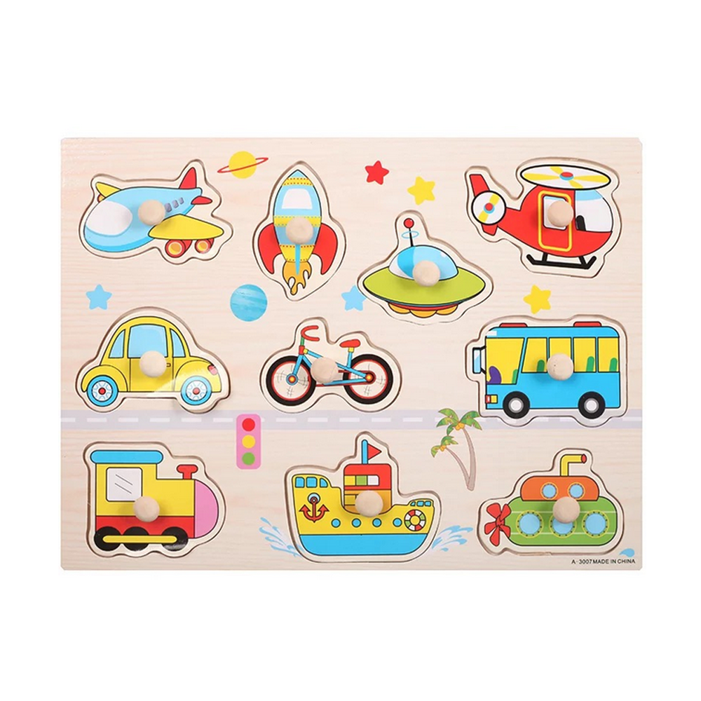 Wooden Jigsaw Puzzle Toy Hand Grab Board Set - Transport