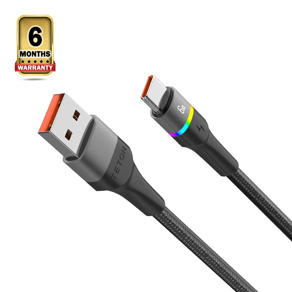 Teton USB Type A to Type C Fast Charging Cable 6A - Black