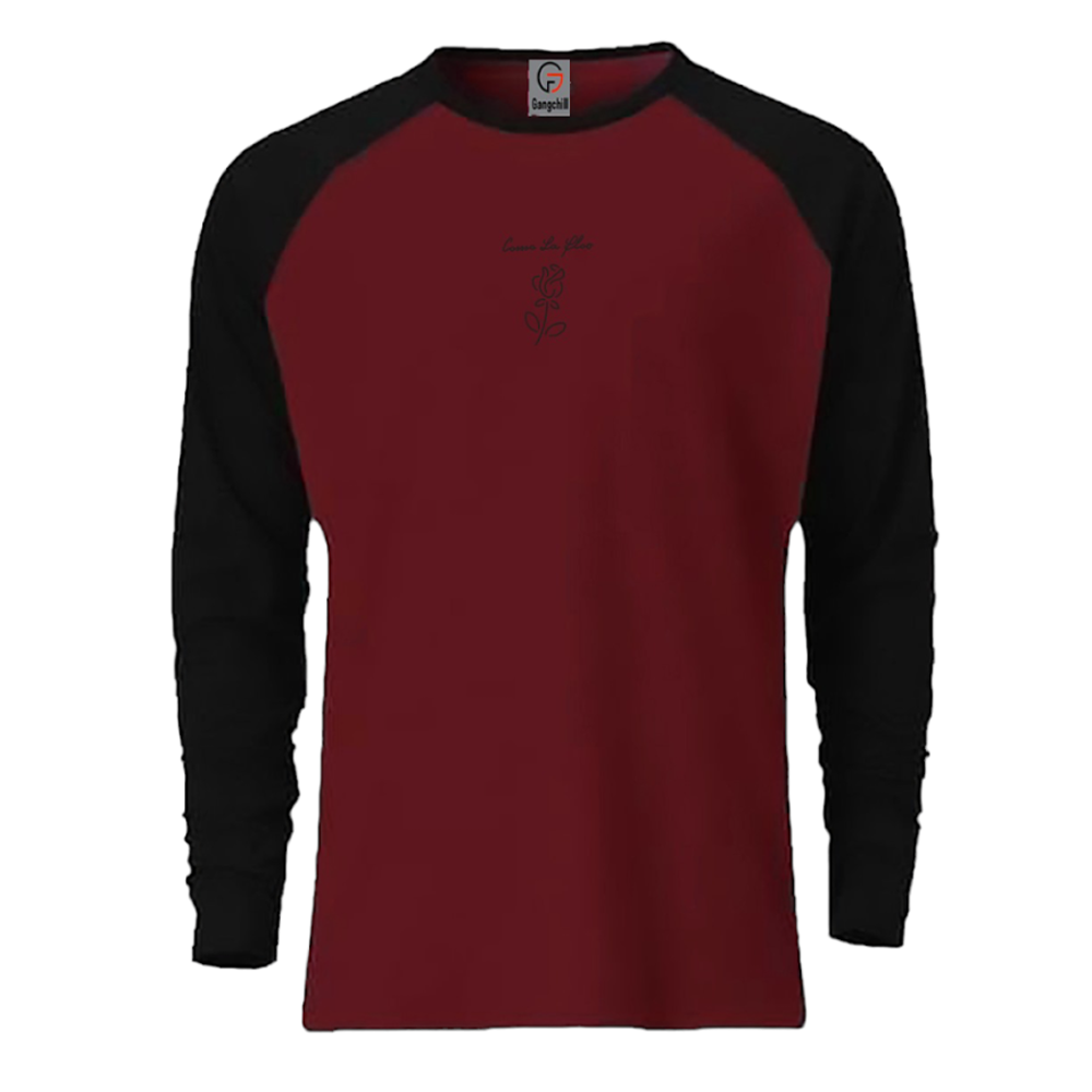 Cotton Premium  Full Sleeve T-Shirt for Men - Maroon and Black - R007