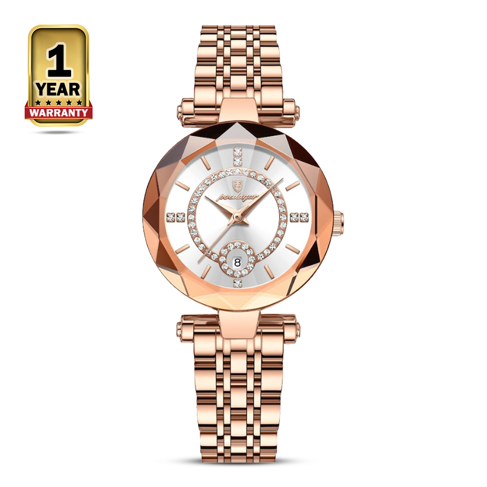 Poedagar 726 Stainless Steel Quartz Wrist Watch For Women - Rose Gold and Silver