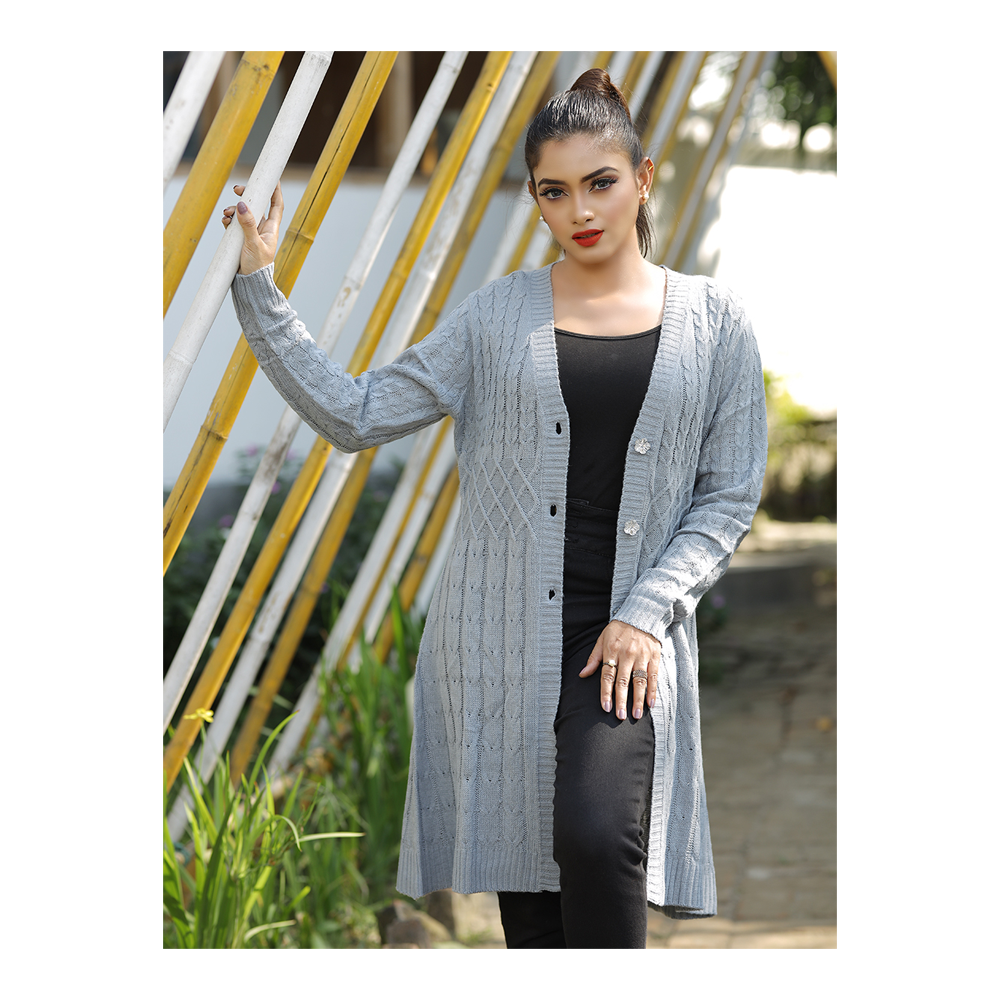 Acrylic Long Sleeve Shawl Collar Ladies Sweater for Women - Grey