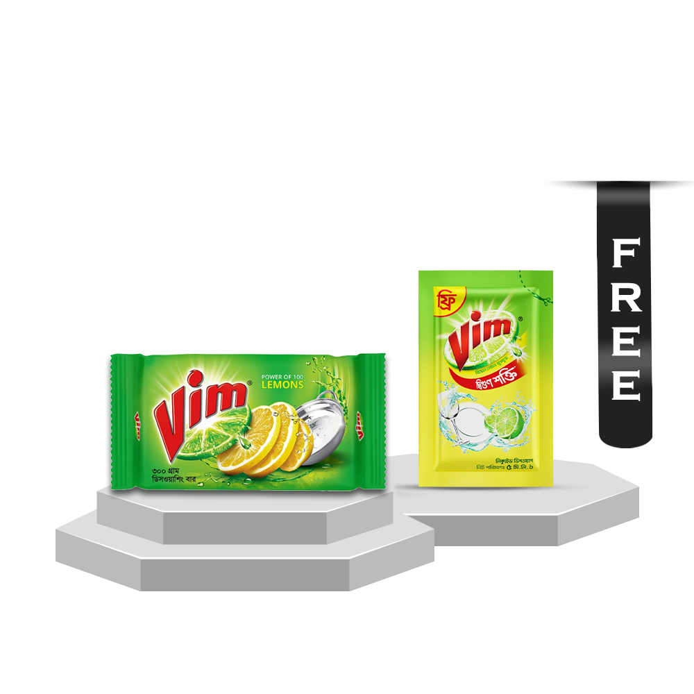 Vim Dishwashing Bar - 300gm With Vim Liquid Dish Washer - 5ml Free