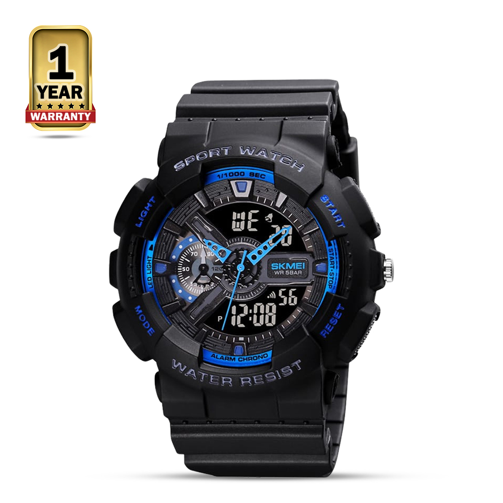 SKMEI 1688 PU Dual Time Digital Quartz Wrist Watch - Blue and Black