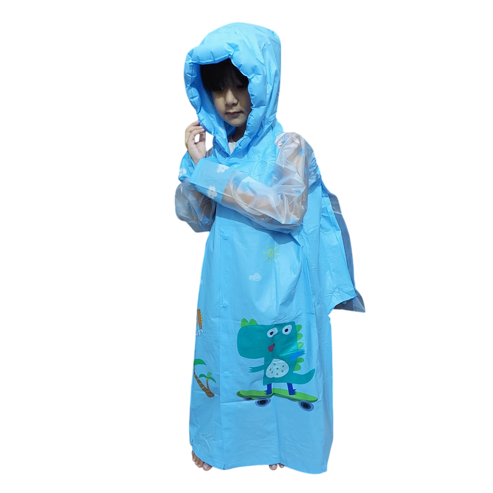 Students Raincoat With School Bag Pocket - Blue