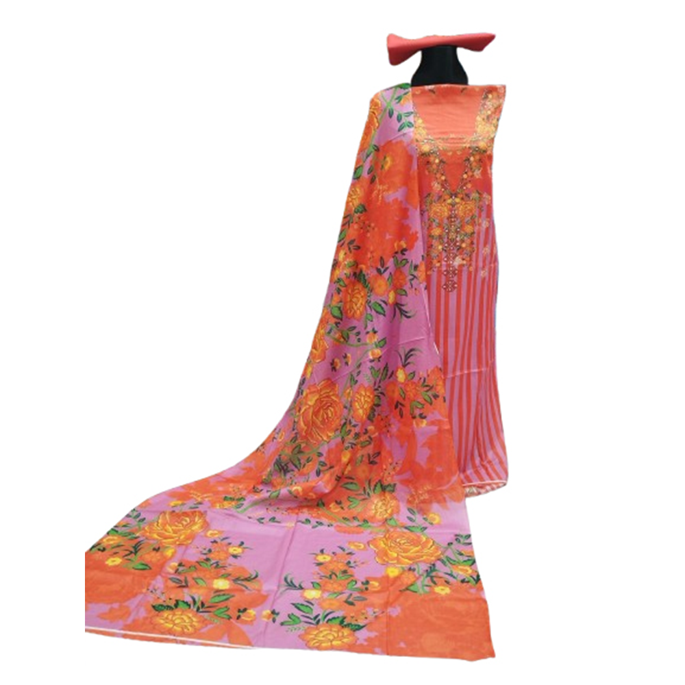 Unstitched Swiss Cotton Digital Printed Salwar Kameez For Women - Multicolor - 3A-T51