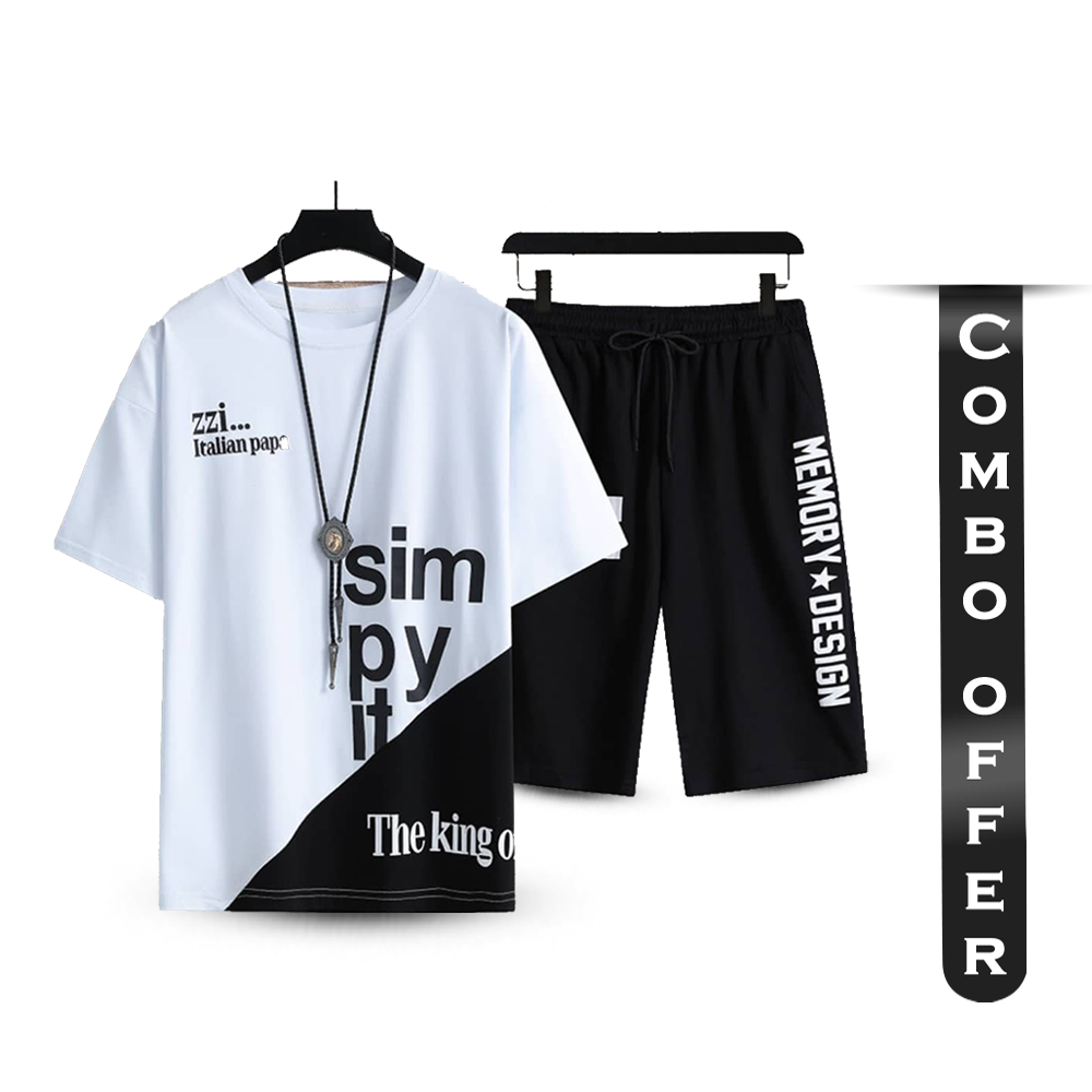 Combo Offer Propylene Half Sleeve T-Shirt and Short Pant for Men - Black and White - T3-N05