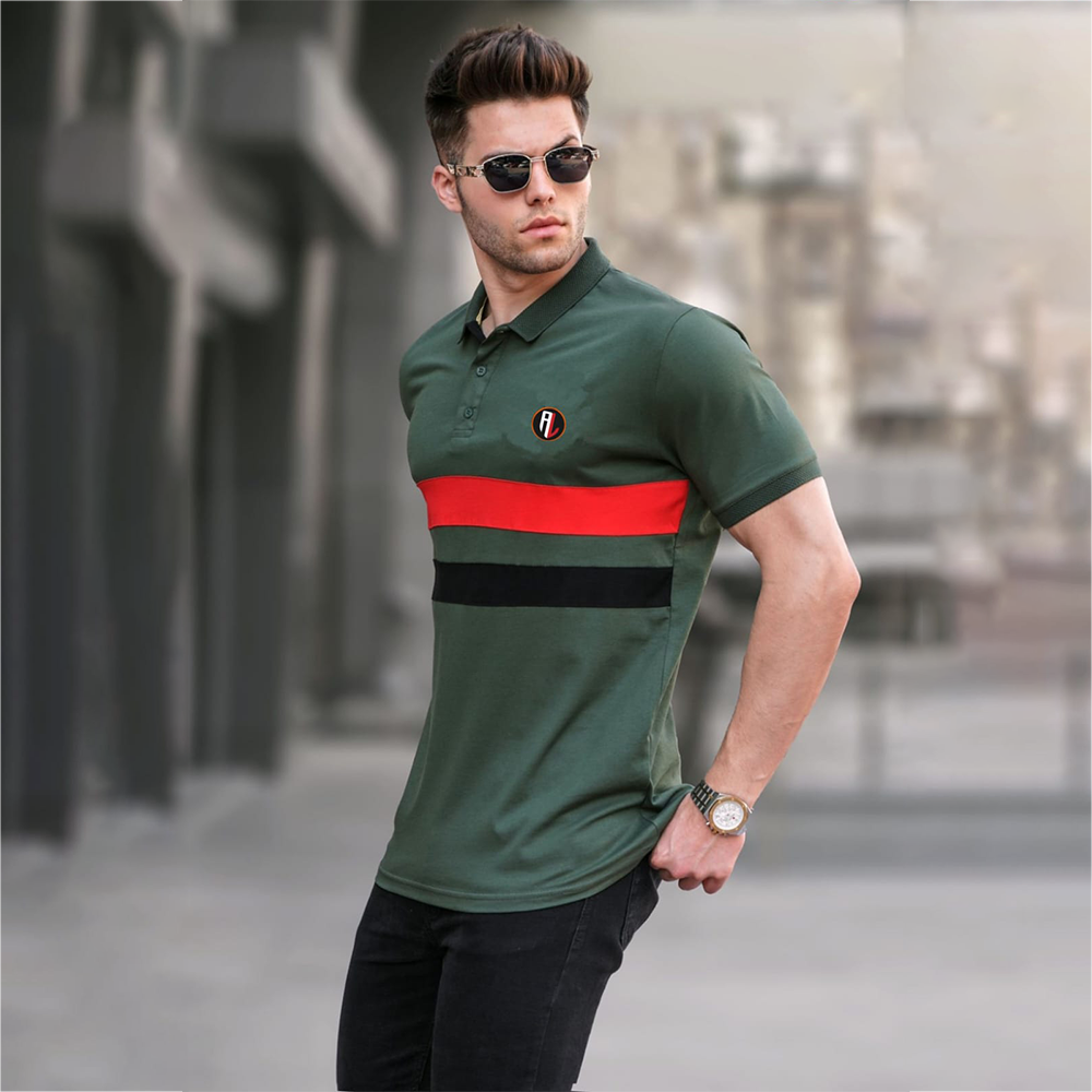 Pique Cotton Half Sleeve Polo Shirt For Men - Bottle Green - AL-B3