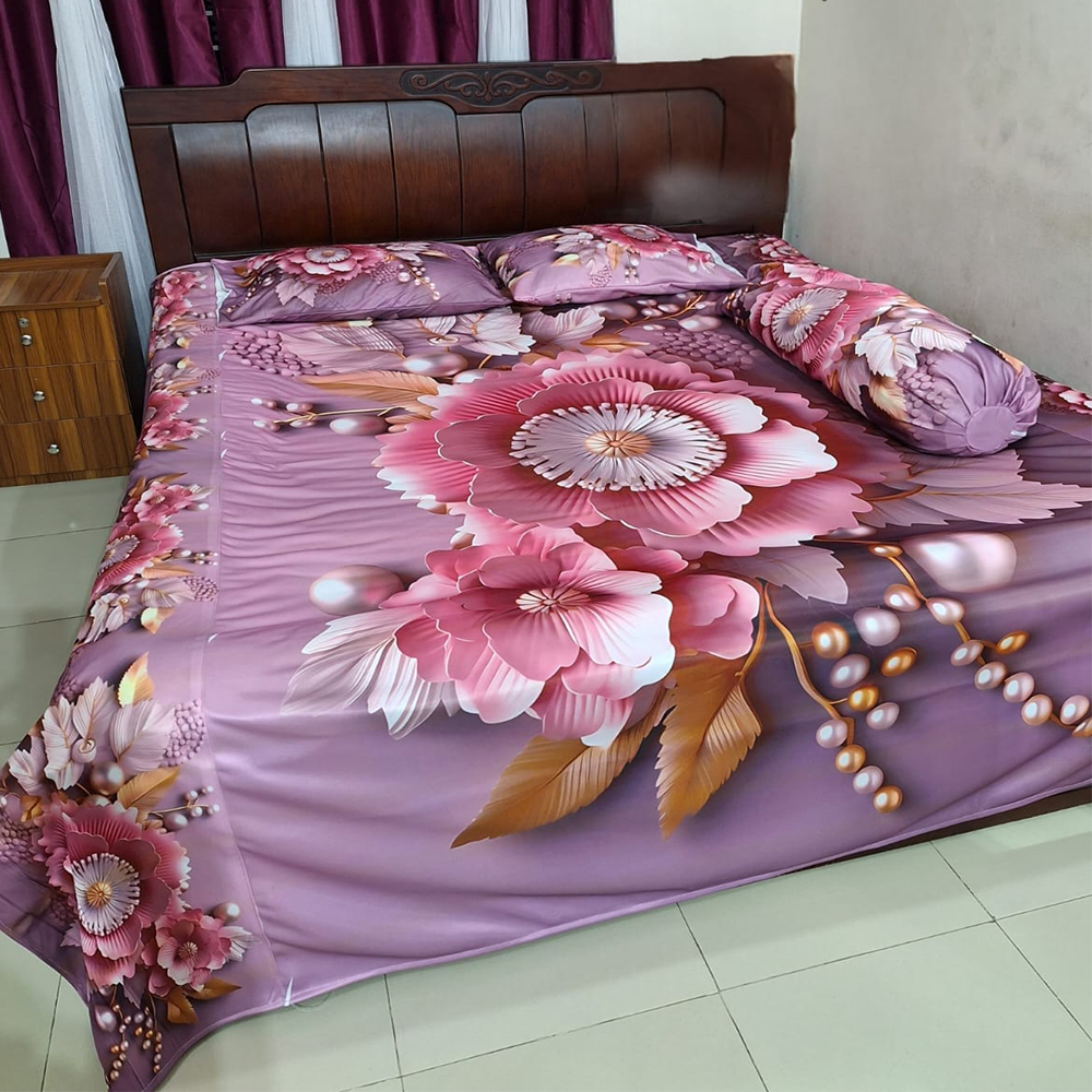 Cherry Cotton 3D Printed King Size Bedsheet 4 in 1 Combo Set - 3D-B7