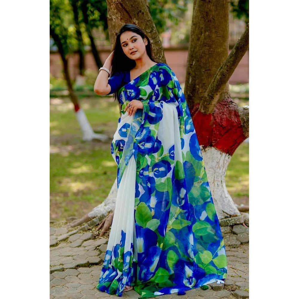 Half Silk Digital Print Saree For Women - Multicolor - NH-101